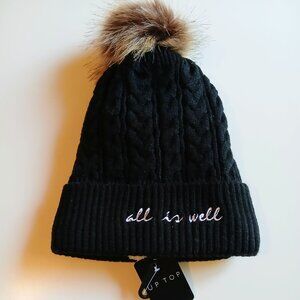 NWT Uptop Women's Black Knit Pompom Winter Cap